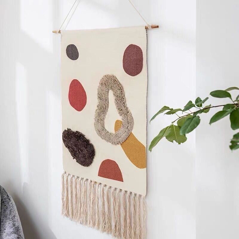 Boho Håndvævet Gobelin med Kvaster 3