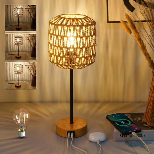 Bordlampe i Rattan med Berøringskontrol 3