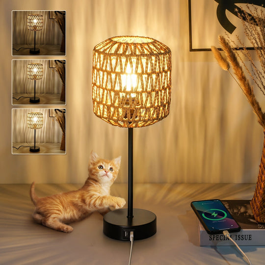 Bordlampe i Rattan med Berøringskontrol 4