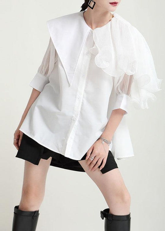 Dame Asymmetrisk Design Bluse med Halve Ærmer 1