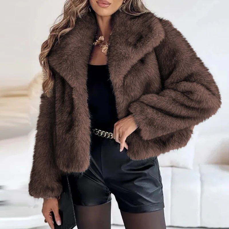 Dame Jakke Kort Fluffy Stil Moderne Design 2
