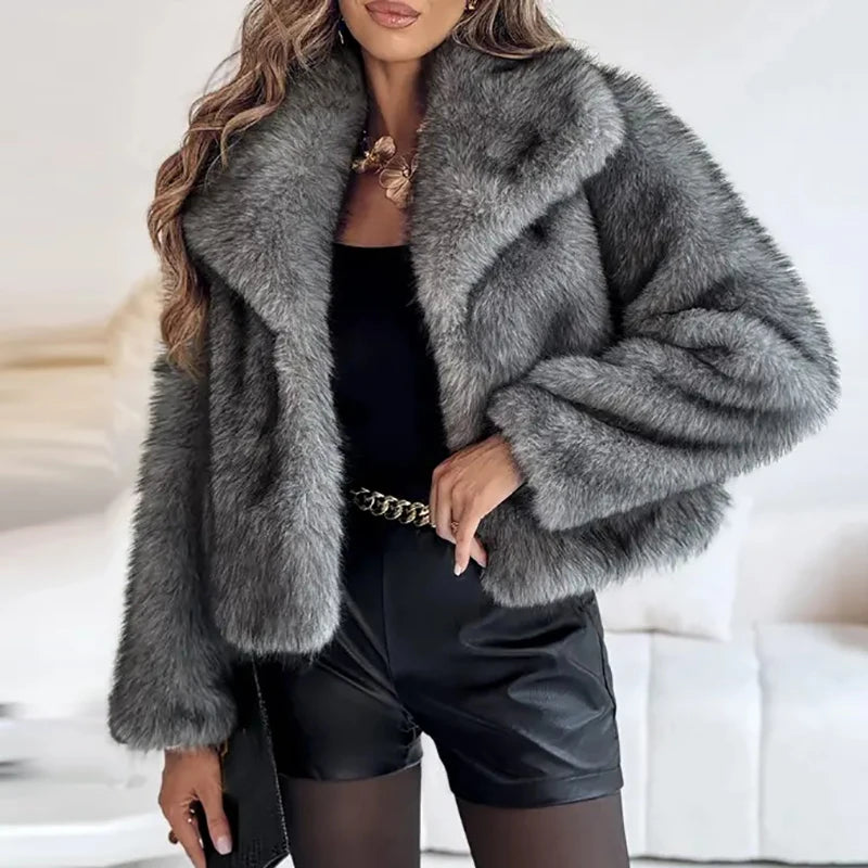 Dame Jakke Kort Fluffy Stil Moderne Design 4