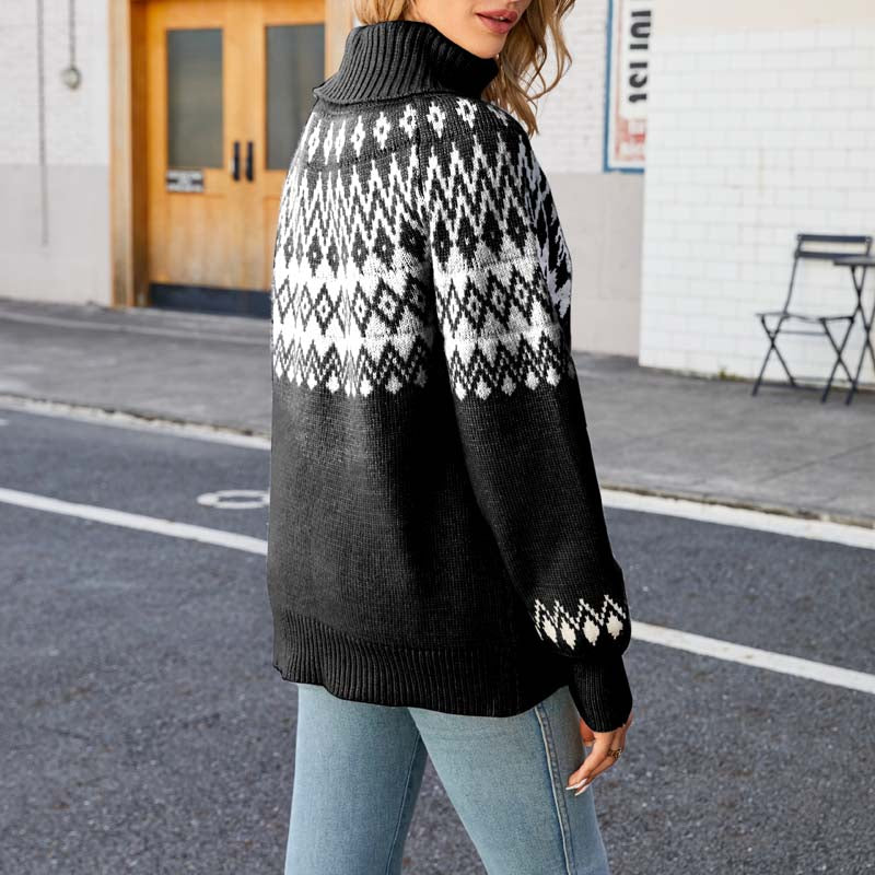 Dame Strikket Sweater med Høj Krave 8