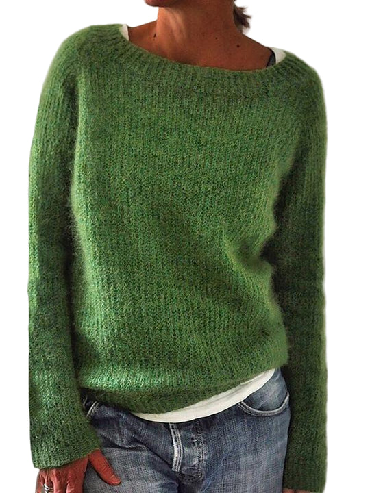 Damen Pullover Langærmet Strik i Grøn 0
