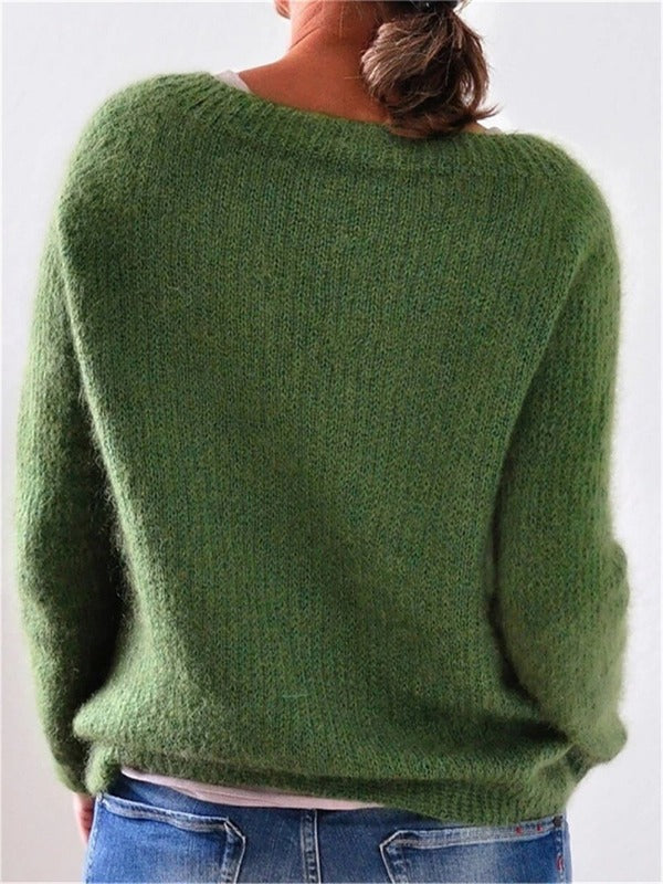 Damen Pullover Langærmet Strik i Grøn 1
