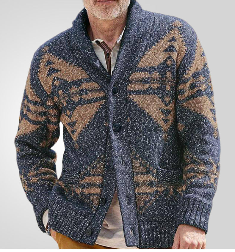 Herre Cardigan med Geometrisk Mønster 1