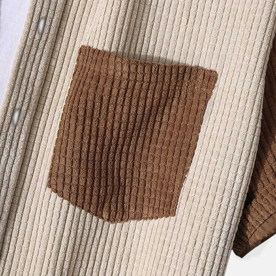 Herre Corduroy Sæt Skjorte og Shorts 1