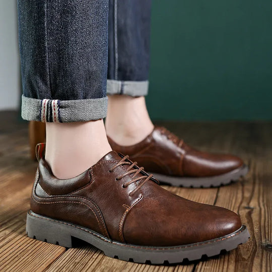 Herre Læder Sko Casual Britisk Stil med Holdbar Gummisål 2