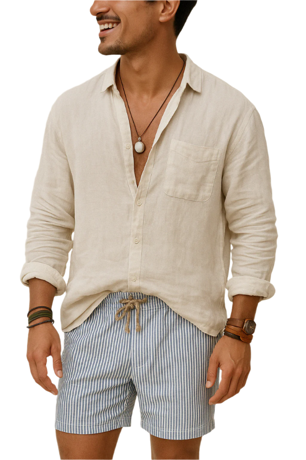 Herre Langærmet Skjorte Button-Up Linned 0