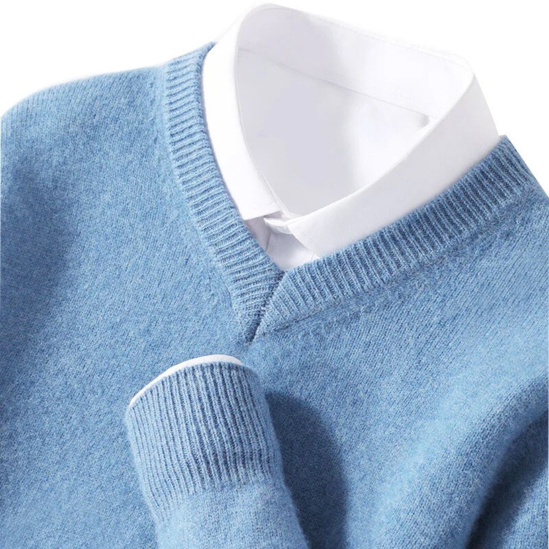 Herre Merino V-Hals Sweater Blød Uld 0