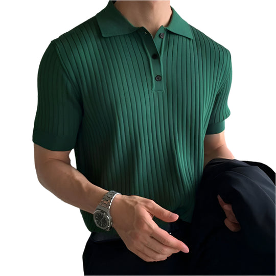 Herre Polo Skjorte Slim Fit Ribbet Strik Kortærmet Fiberblanding 0