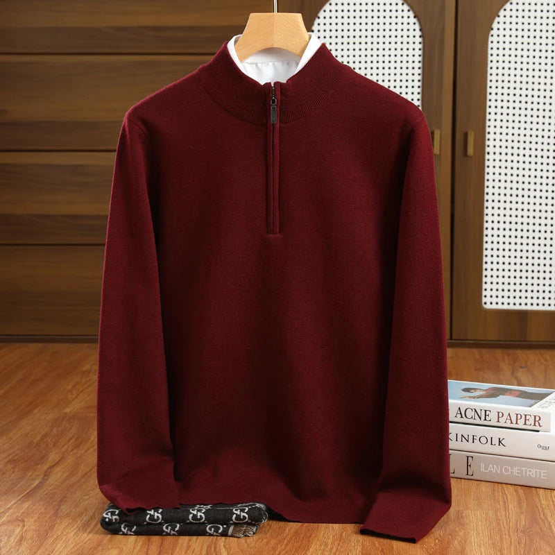 Herre Striktrøje Halvhøj Krave Merino Uld Pullover Casual 1