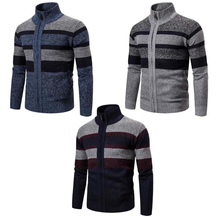 Herre Striktrøje Stribet Slim Fit Cardigan 8