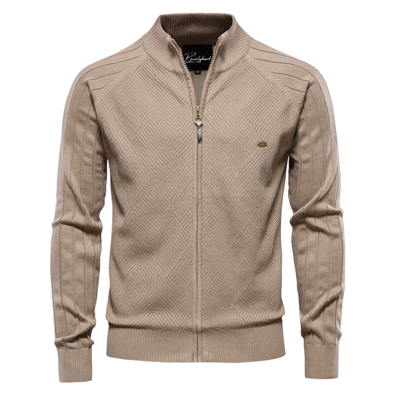 Herre Zip-Up Cardigan med Ribbet Design 0