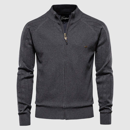 Herre Zip-Up Cardigan med Ribbet Design 3