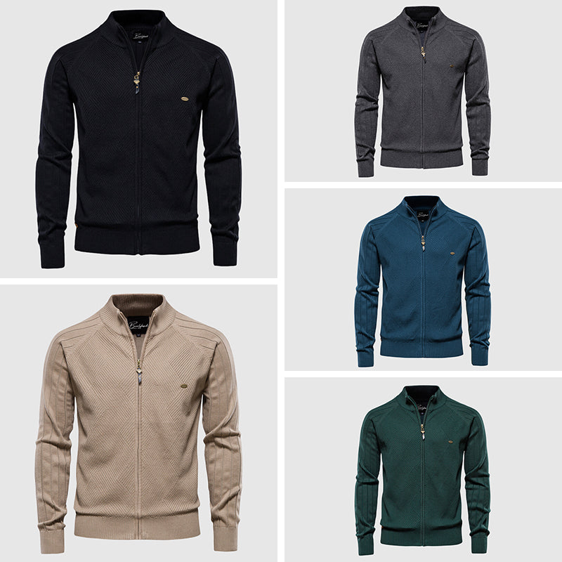 Herre Zip-Up Cardigan med Ribbet Design 6