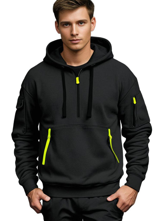 Hoodies Mænd Halv Lynlås Afslappet Med Utility Detaljer 3