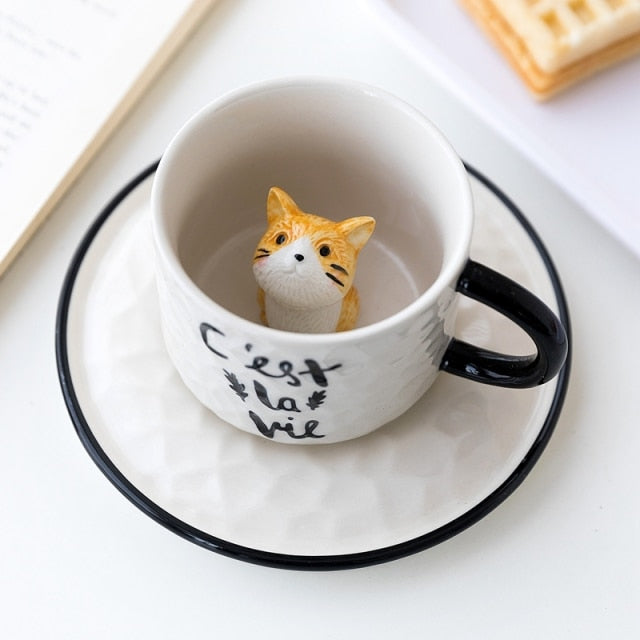 Keramisk Kaffekrus med Skjult Kat Figur 2
