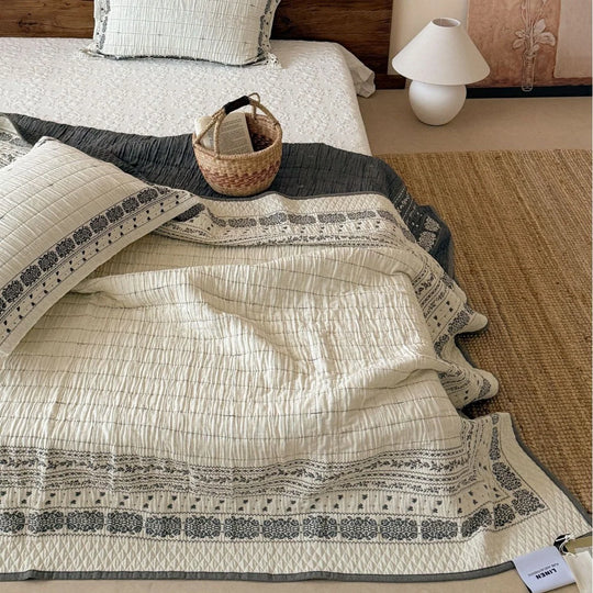 Kvinder's Quiltet Sengetæppe med Grenbroderi - Boheme Style Decorativt Tæppe 5