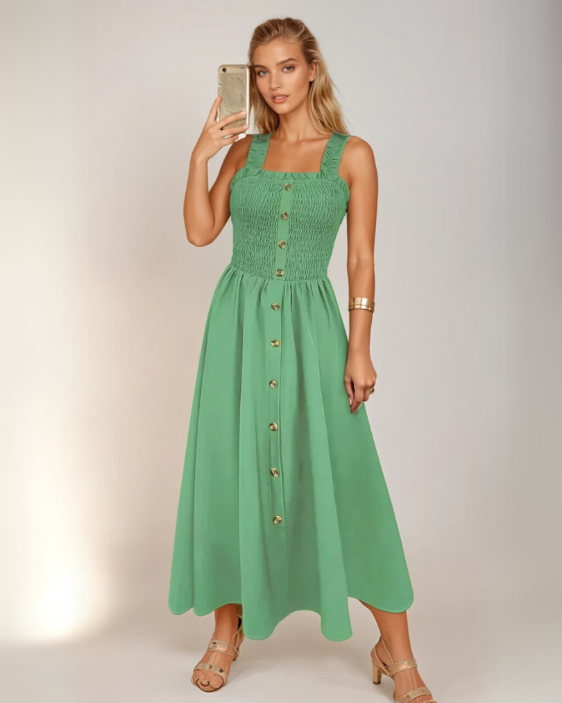 Kvinders A-Line Maxi Kjole Med Shirret Bodice 5