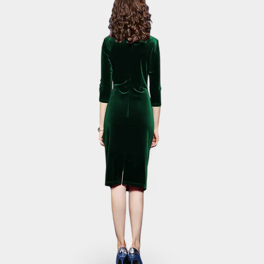Kvinders A-snit Kjole Asymmetrisk Udsnit Velour 6