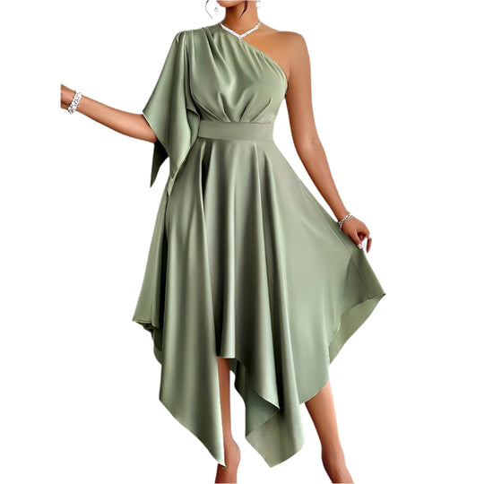Kvinders Asymmetrisk Peplum Kjole i Polyester 0