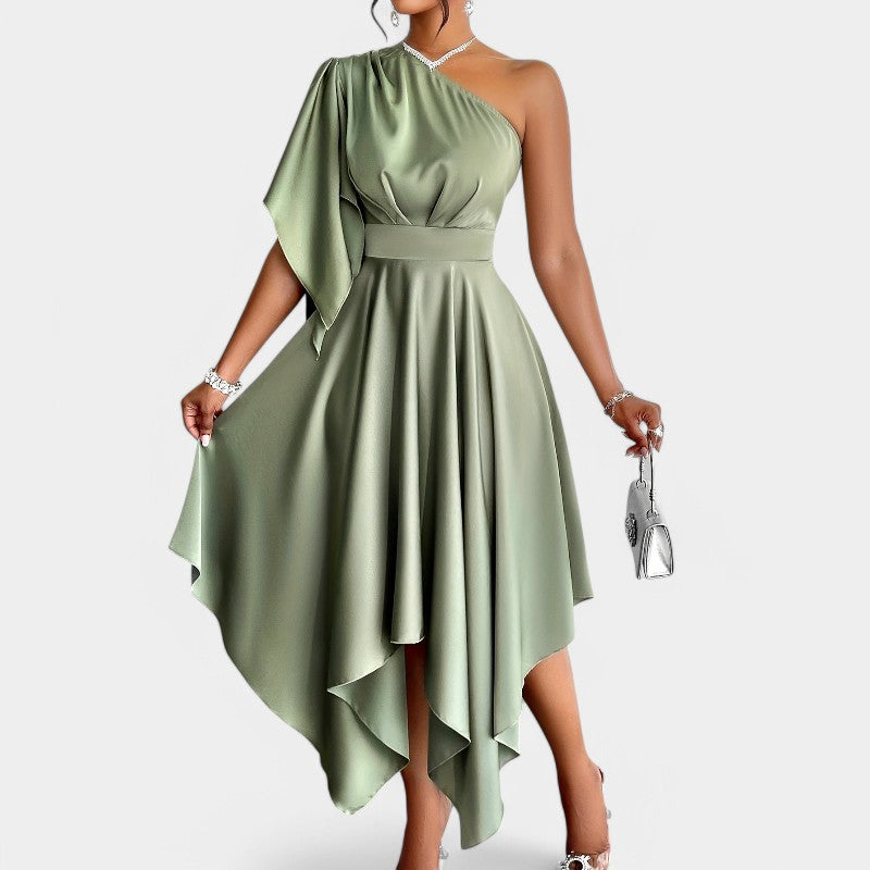 Kvinders Asymmetrisk Peplum Kjole i Polyester 1