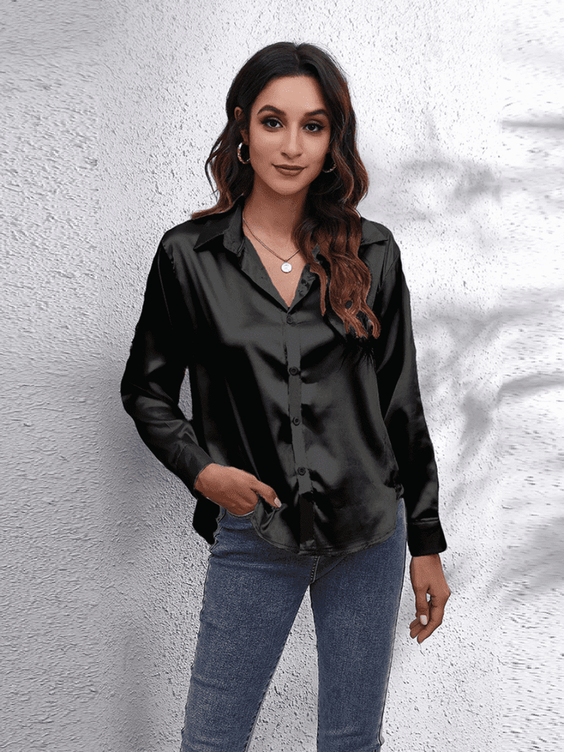 Kvinders Bluse Langærmet Satin Komfortabel Stil 10