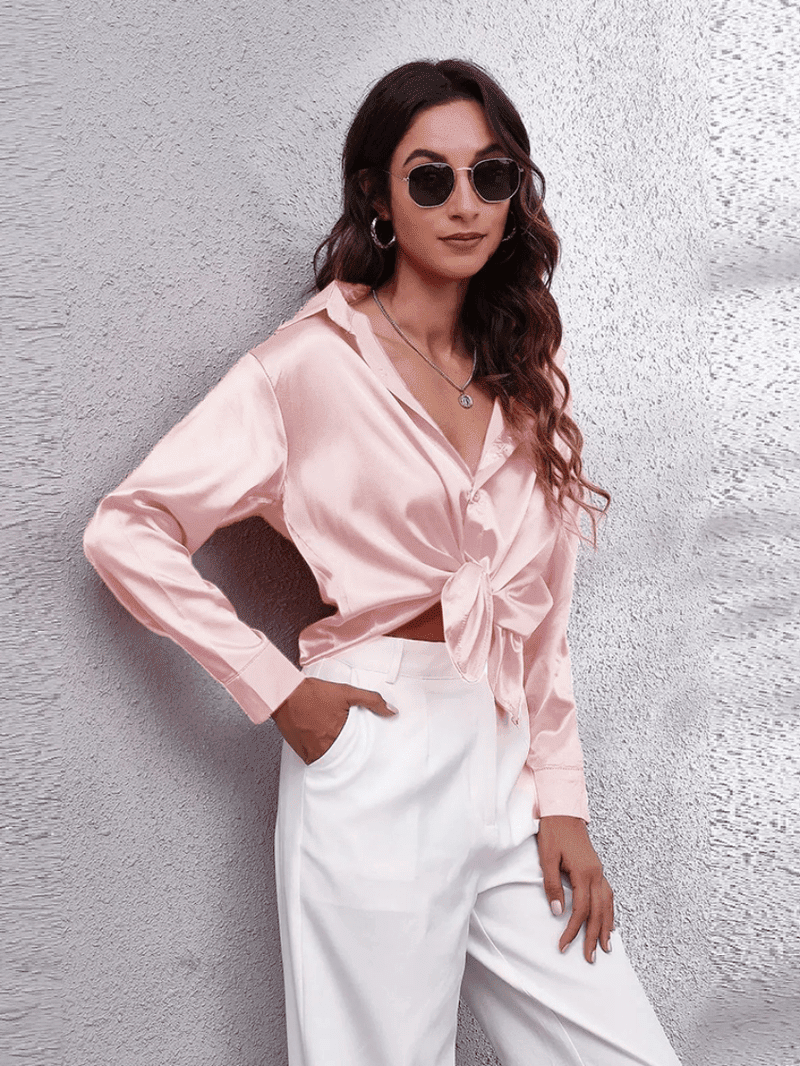 Kvinders Bluse Langærmet Satin Komfortabel Stil 11
