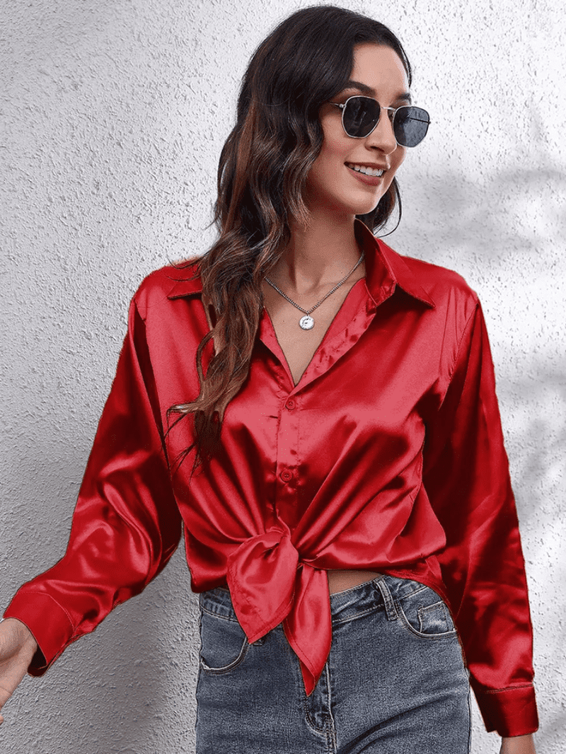Kvinders Bluse Langærmet Satin Komfortabel Stil 12