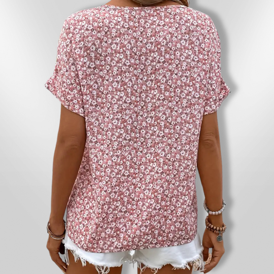 Kvinders Bluse Med Blomsterprint og Træknapper 2