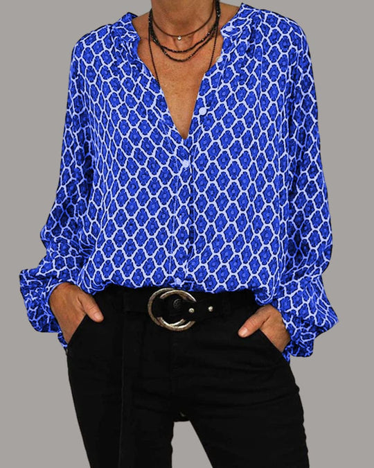 Kvinders Bluse med Lange Ærmer Geometrisk Design 4