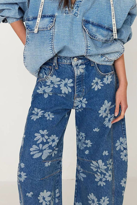Kvinders Bredbenede Jeans Blomsterprint Rayon Polyeste 3