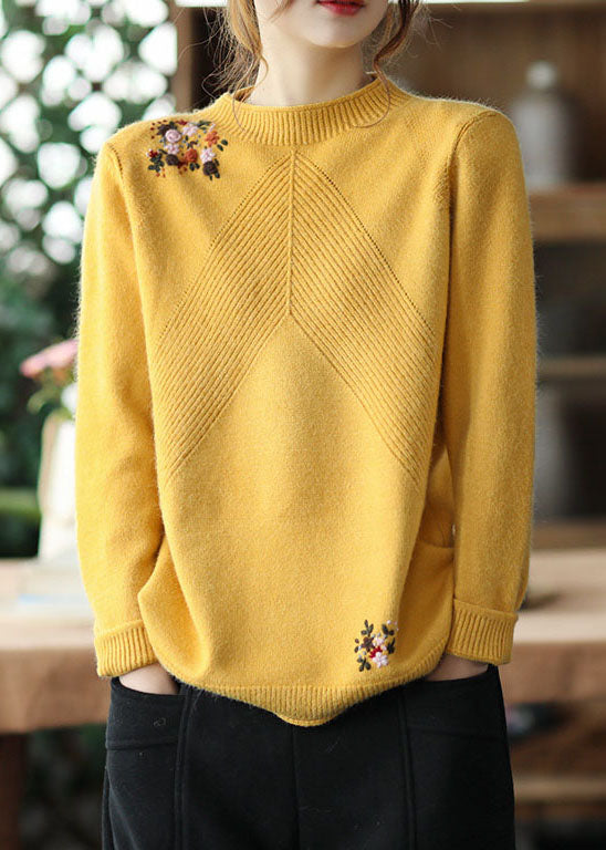 Kvinders Broderet Blomsterstrikket Sweater 2