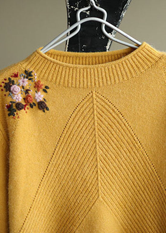 Kvinders Broderet Blomsterstrikket Sweater 3