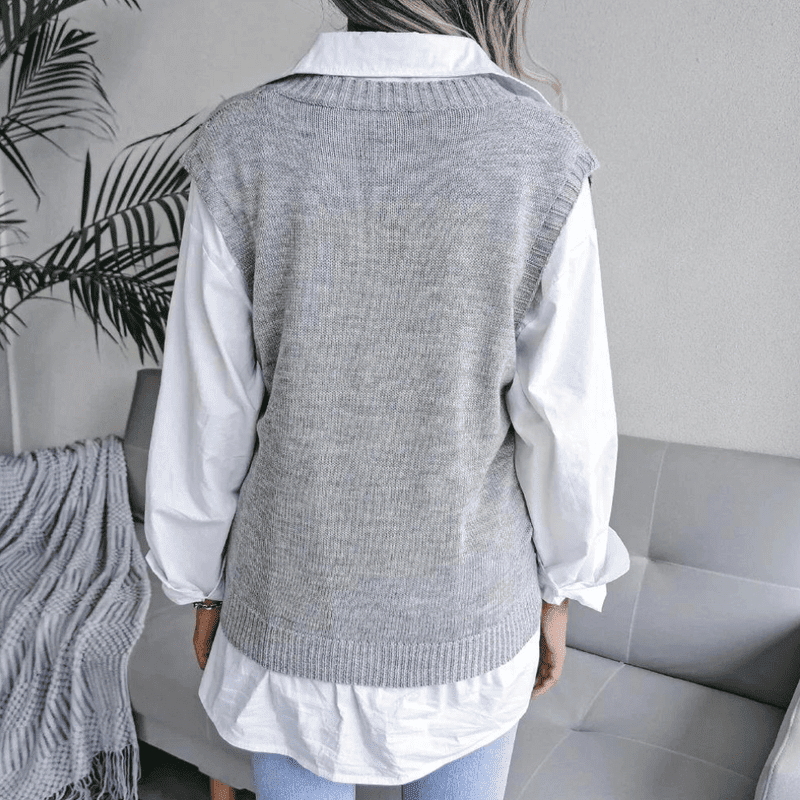 Kvinders Cardigan Ærmeløs V-Hals Acrylnet 2