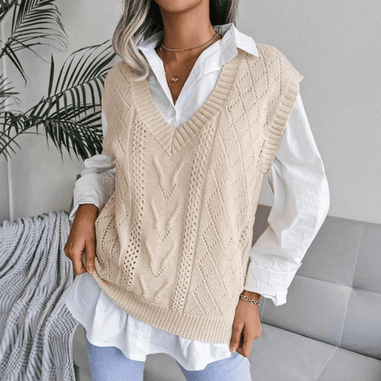 Kvinders Cardigan Ærmeløs V-Hals Acrylnet 5