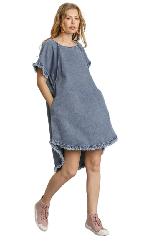 Kvinders Denim Kjole med Frynser 1