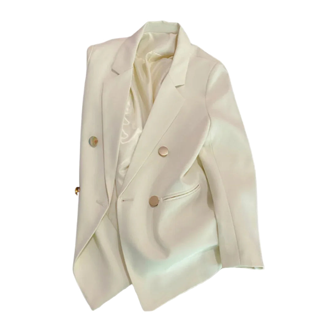 Kvinders Dobbeltradet Blazer Med Guldfarvede Knapper 0