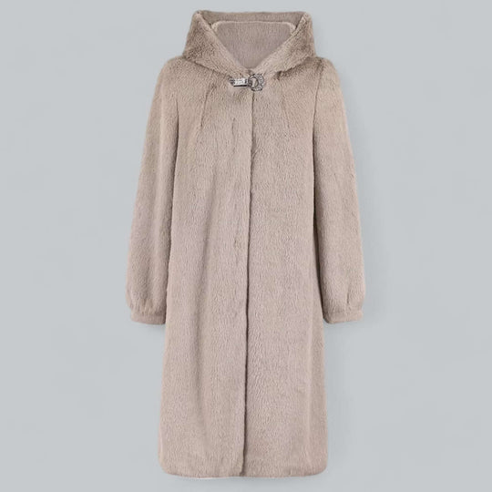 Kvinders Faux Fur Frakke - Skræddersyet Pasform - Knælængde - Hætte med Knaplukning 1
