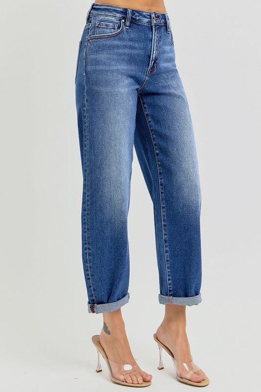 Kvinders Høj Talje Crop Mild Barrel Jeans Denim 1