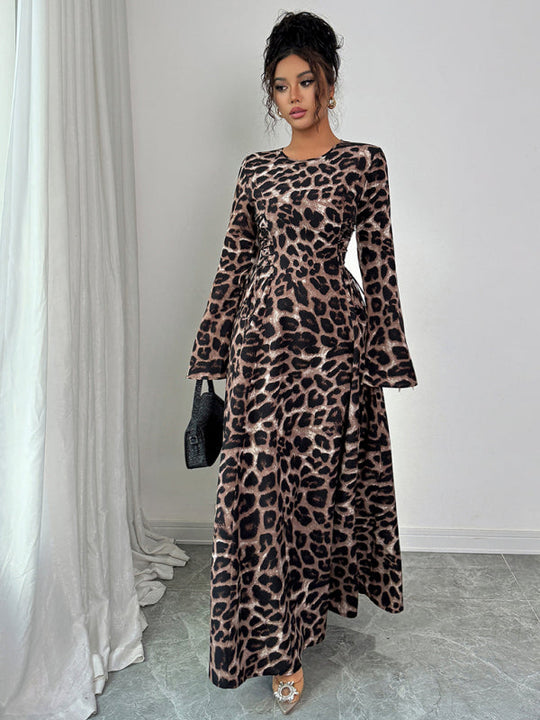 Kvinders Kjole Langærmet Leopardprint Polyester Afslappet 1