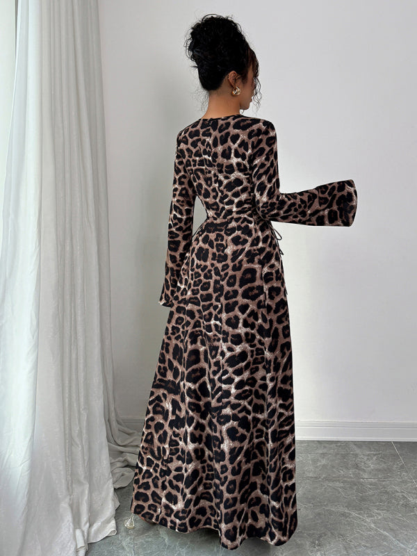 Kvinders Kjole Langærmet Leopardprint Polyester Afslappet 3