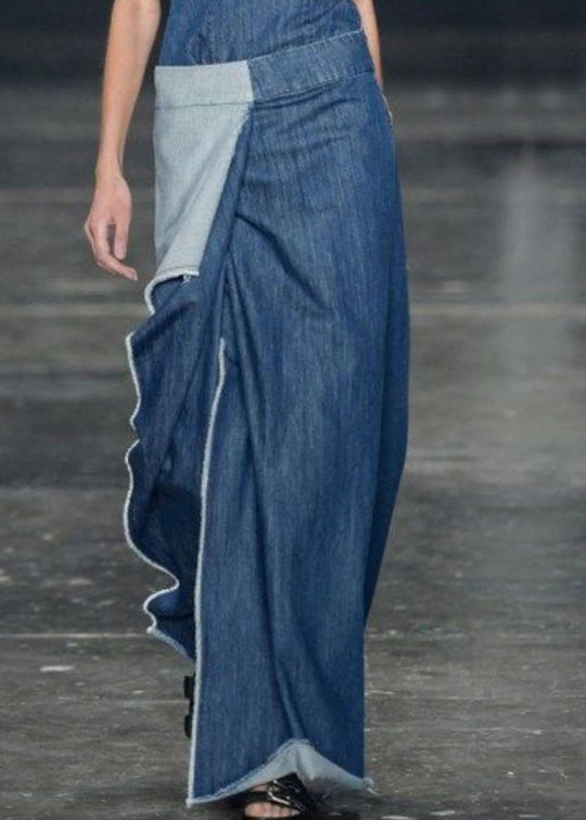 Kvinders Lange Denimkjole med Flæser 2