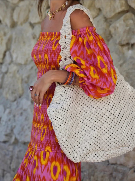 Kvinders Maxi Kjole Med Smocked Bodice Og Puffærmer 4