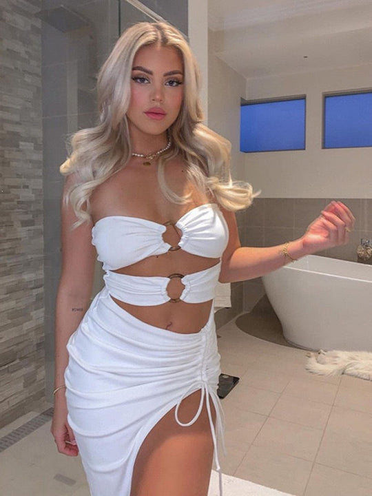 Kvinders Maxi Kjole One-Shoulder Høj Slids Tube Top 4