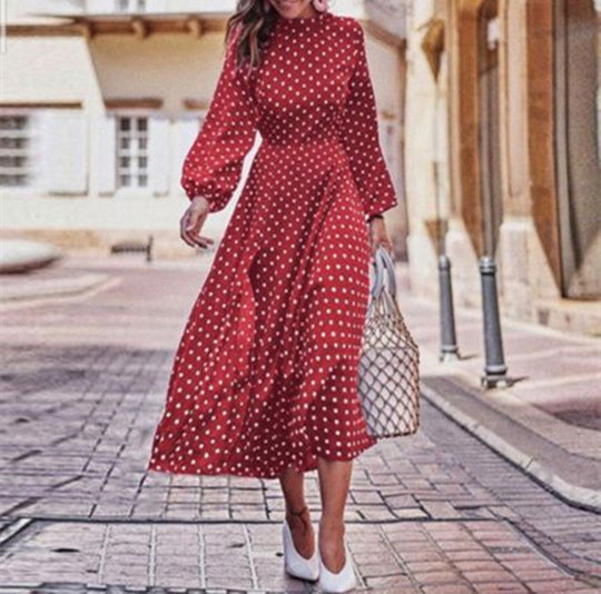 Kvinders Maxi Kjole Polka Dot Langærmet 2