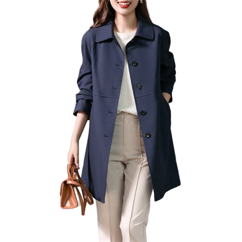 Kvinders Mellemlang Trenchcoat Klassisk Stil 0