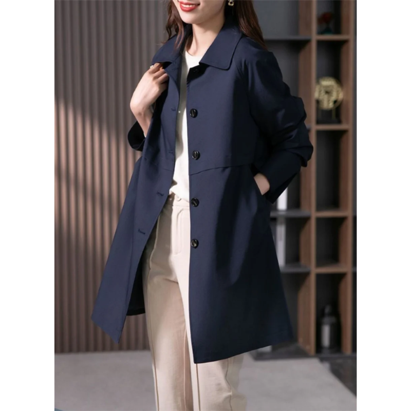 Kvinders Mellemlang Trenchcoat Klassisk Stil 1