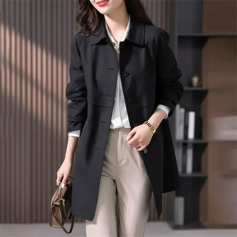Kvinders Mellemlang Trenchcoat Klassisk Stil 3